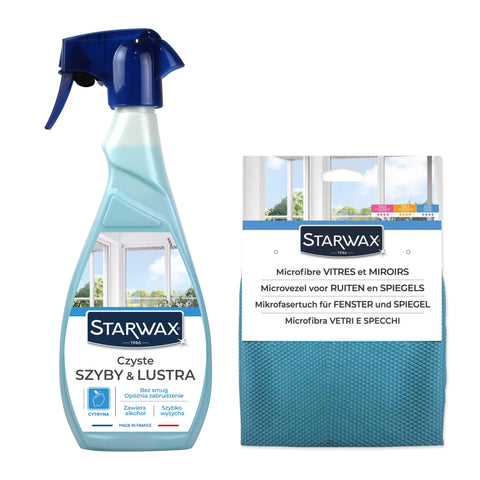 ZESTAW CZYSTE SZYBY & LUSTRA 500 ML ORAZ ŚCIERECZKA MIKROFIBRA DO SZYB