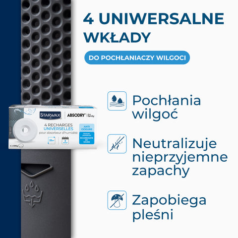 4 uniwersalne wkłady do pochłaniaczy wilgoci Starwax Absodry Duo Family