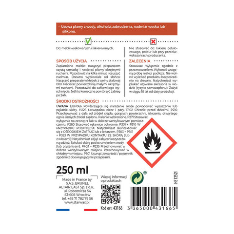 ODPLAMIACZ DREWNO WOSKOWANE I LAKIEROWANE 250 ML STARWAX