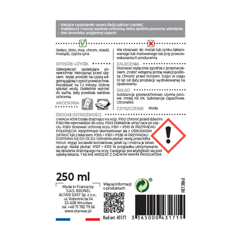 METALE CZYSZCZENIE I NABŁYSZCZANIE 250 ML STARWAX