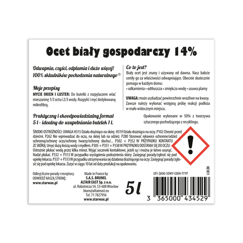 OCET BIAŁY GOSPODARCZY 14% 5 L STARWAX THE FABULOUS