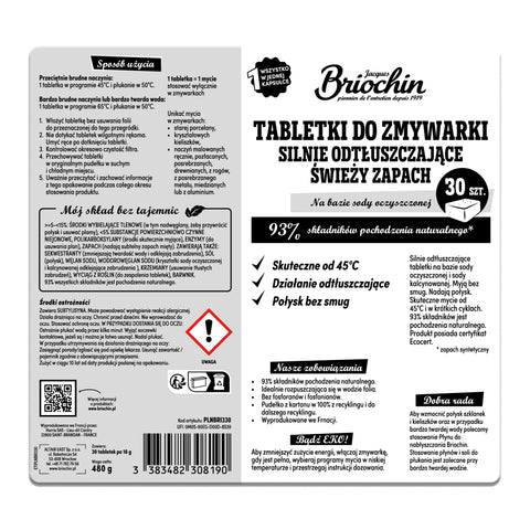 TABLETKI DO ZMYWARKI SILNIE ODTŁUSZCZAJĄCE, ŚWIEŻY ZAPACH, 30 SZT. BRIOCHIN