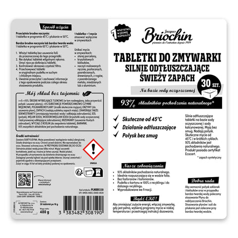 TABLETKI DO ZMYWARKI SILNIE ODTŁUSZCZAJĄCE, ŚWIEŻY ZAPACH, 30 SZT. BRIOCHIN