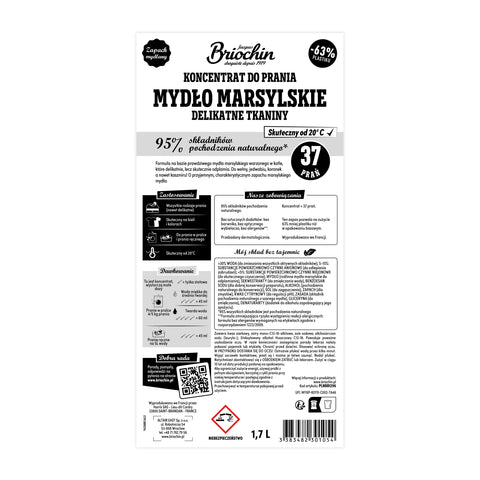 KONCENTRAT DO PRANIA MYDŁO MARSYLSKIE DELIKATNE TKANINY ZAPAS 1,7L BRIOCHIN