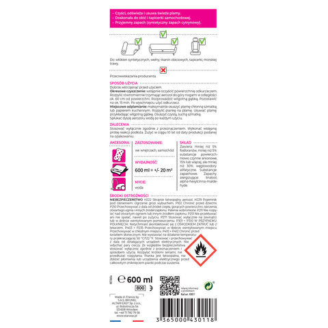 pianka do czyszczenia dywanów etykieta